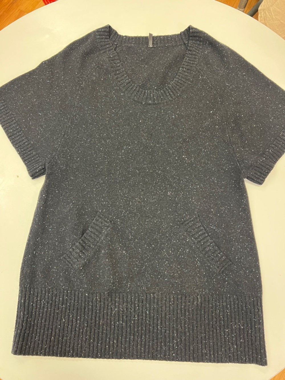 7 For All Mankind Black Speckled Short-Sleeve V-Neck Sweater wool/cashmere